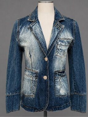 Blue Bleached Denim Blazer cut Jean Jacket
